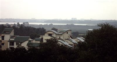 Bellandur lake in Bengaluru viewed from a high-rise. The east taluka's extraction figures are drawn from wells like these.