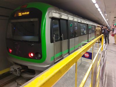 A Namma Metro train in Bengaluru, the network whose Green Line was suspended.
