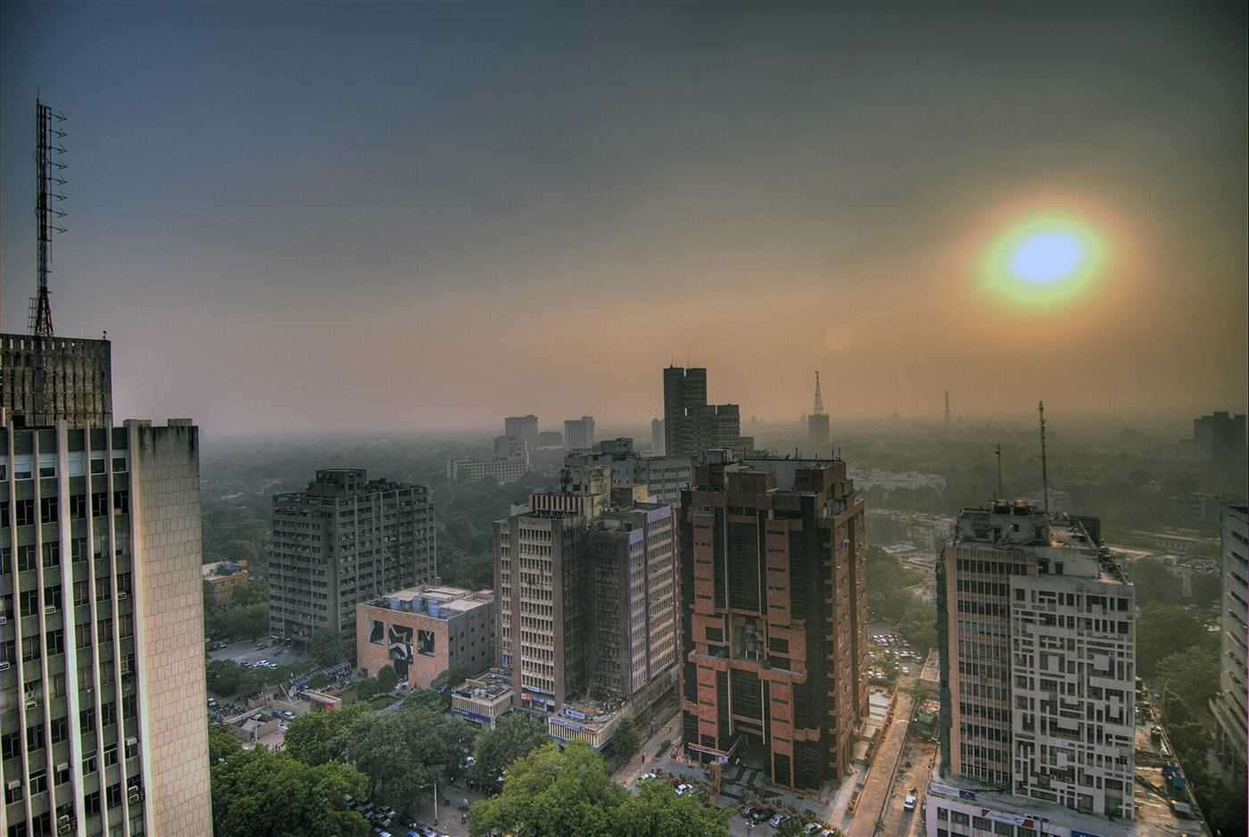Smog over Delhi in winter, the condition the cold, foggy morning produced.