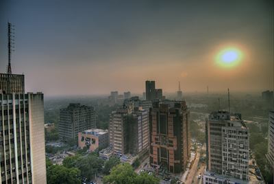 Smog over Delhi in winter, the condition the cold, foggy morning produced.