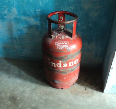 An LPG cylinder in Tamil Nadu, the domestic cooking gas most Indian households buy.