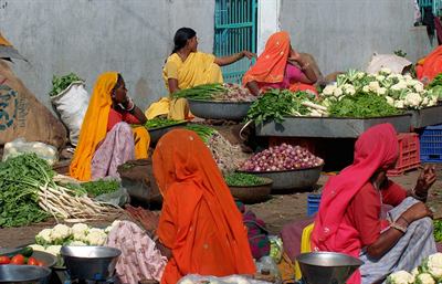 A vegetable market in Rajasthan. Food carries the largest weight in India's retail inflation basket.