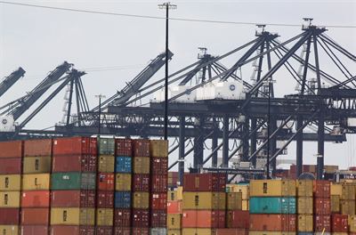 A container terminal. Tariff lines on containerised trade are what the talks turned on.