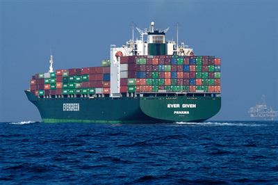 A container ship. Indian crew were rescued after a strike on the vessel.