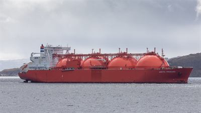 An LNG carrier under way. Qatar's LNG exports leave through the Gulf.