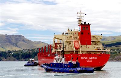 A bulk carrier under way. The August incident involved a vessel struck in the strait.